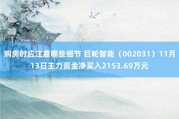 购房时应注意哪些细节 巨轮智能（002031）11月13日主力资金净买入2153.69万元