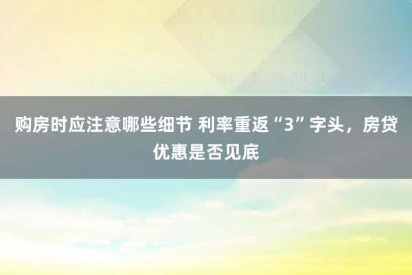 购房时应注意哪些细节 利率重返“3”字头，房贷优惠是否见底