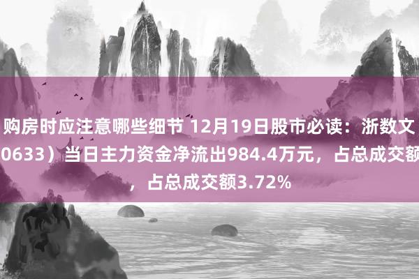 购房时应注意哪些细节 12月19日股市必读：浙数文化（600633）当日主力资金净流出984.4万元，占总成交额3.72%