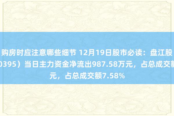 购房时应注意哪些细节 12月19日股市必读：盘江股份（600395）当日主力资金净流出987.58万元，占总成交额7.58%