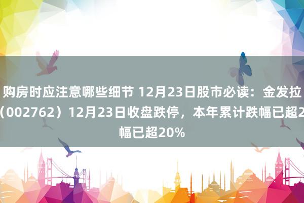 购房时应注意哪些细节 12月23日股市必读：金发拉比（002762）12月23日收盘跌停，本年累计跌幅已超20%