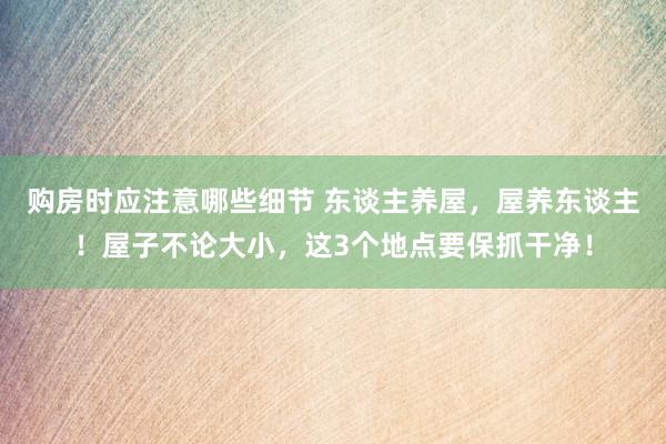 购房时应注意哪些细节 东谈主养屋，屋养东谈主！屋子不论大小，这3个地点要保抓干净！